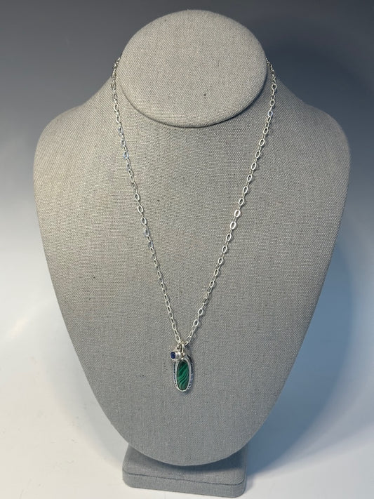 MALACHITE AND KYANITE STERLING SILVER NECKLACE - NM604
