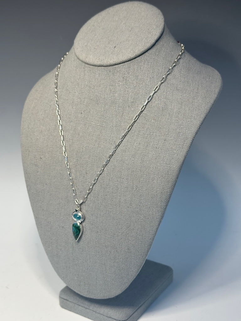 CHRYSOCOLLA, APATIE AND BLUE TOPAZ STERLING SILVER NECKLACE - NM606