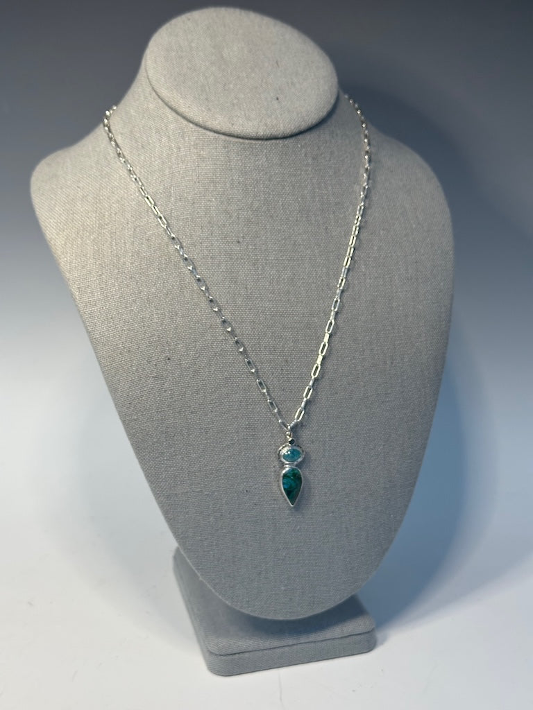 CHRYSOCOLLA, APATIE AND BLUE TOPAZ STERLING SILVER NECKLACE - NM606