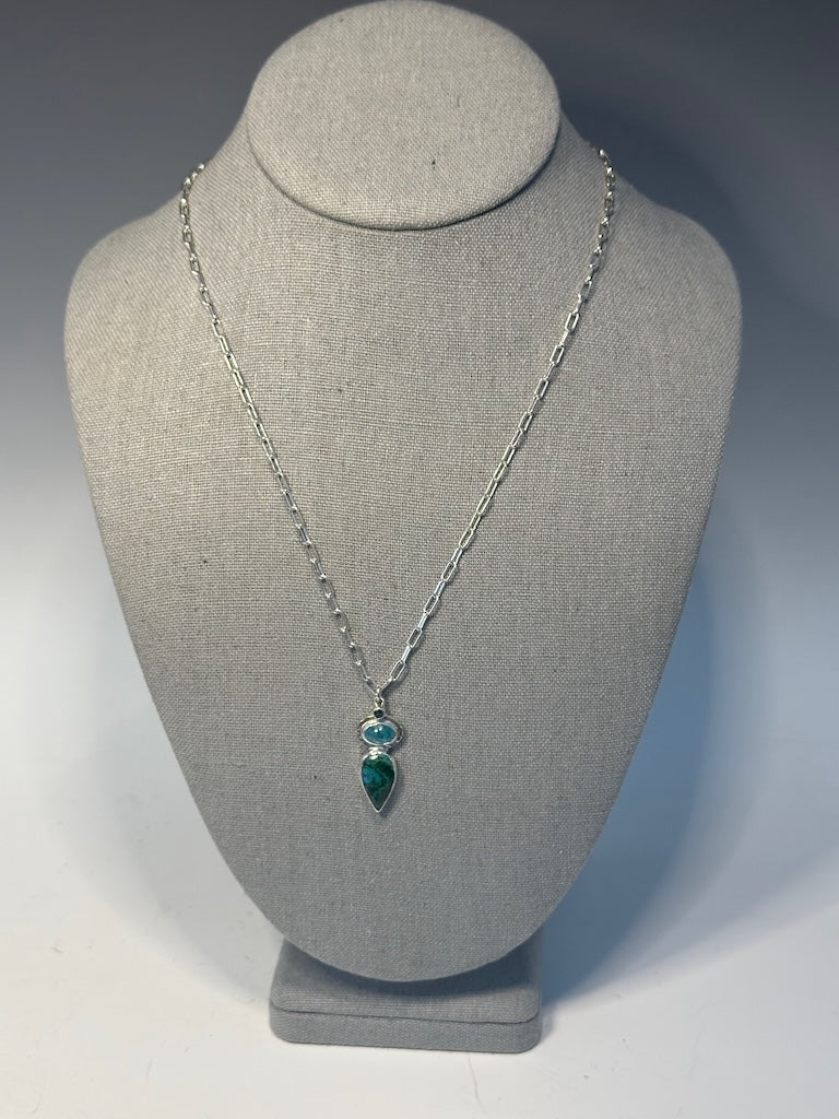 CHRYSOCOLLA, APATIE AND BLUE TOPAZ STERLING SILVER NECKLACE - NM606