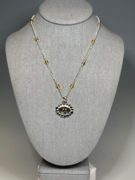 DICHROIC GLASS AND CITRINE STERLING SILVER NECKLACE NM642N