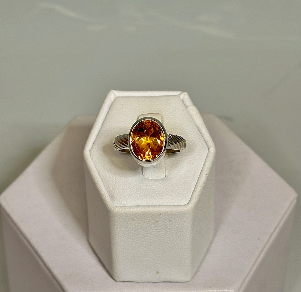 CITRINE STERLING SILVER BAND RING NM649R