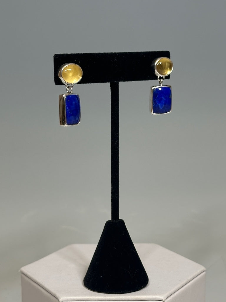 LAPIS LAZULI AND GOLDEN BERYL EARRINGS NM652E