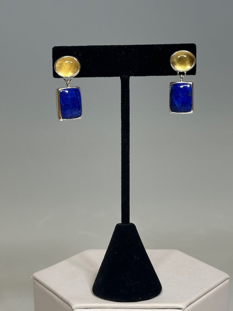 LAPIS LAZULI AND GOLDEN BERYL EARRINGS NM652E