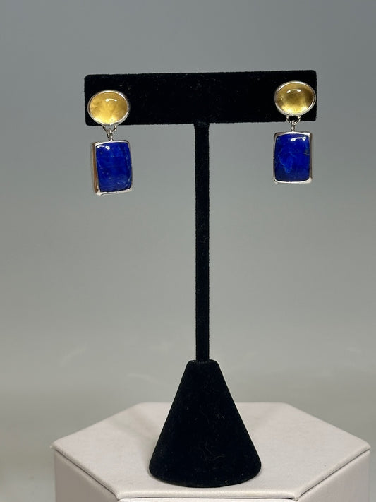 LAPIS LAZULI AND GOLDEN BERYL EARRINGS NM652E