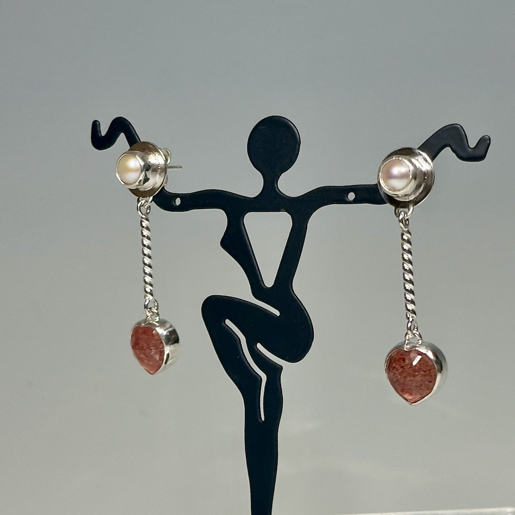 PEARL AND STRAWBERRY QUARTZ EARRINGS NM659E