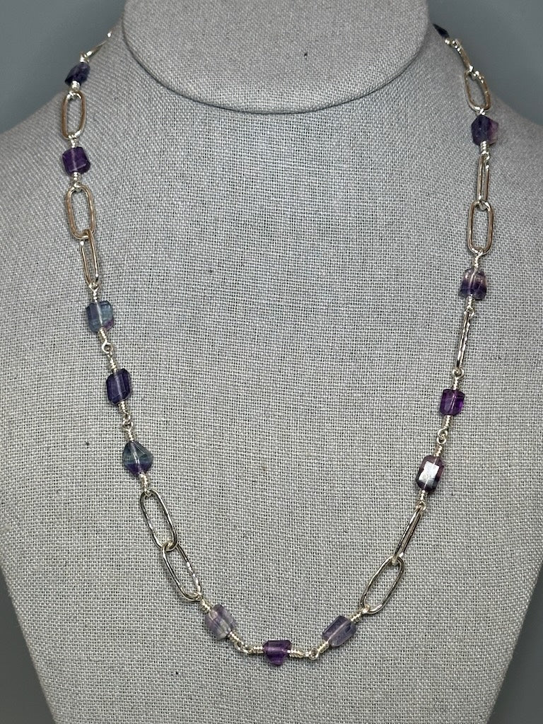 FLUORITE PAPERCLIP STERLING SILVER NECKLACE - NM677N