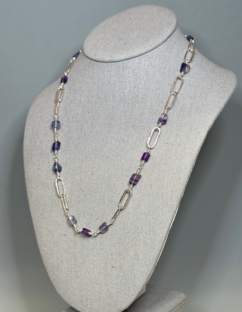 FLUORITE PAPERCLIP STERLING SILVER NECKLACE - NM677N