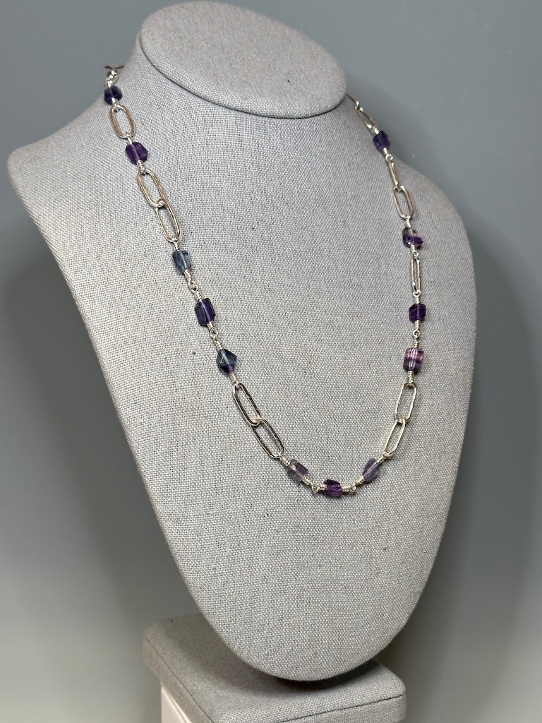 FLUORITE PAPERCLIP STERLING SILVER NECKLACE - NM677N