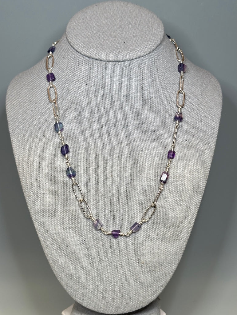 FLUORITE PAPERCLIP STERLING SILVER NECKLACE - NM677N