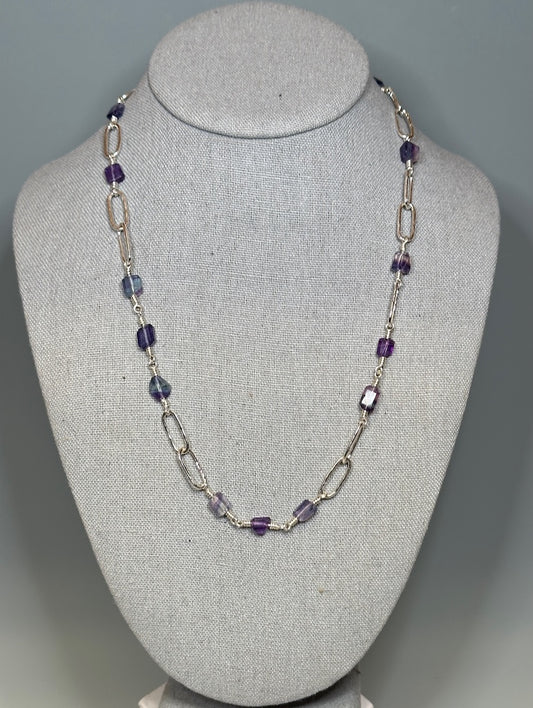 FLUORITE PAPERCLIP STERLING SILVER NECKLACE - NM677N