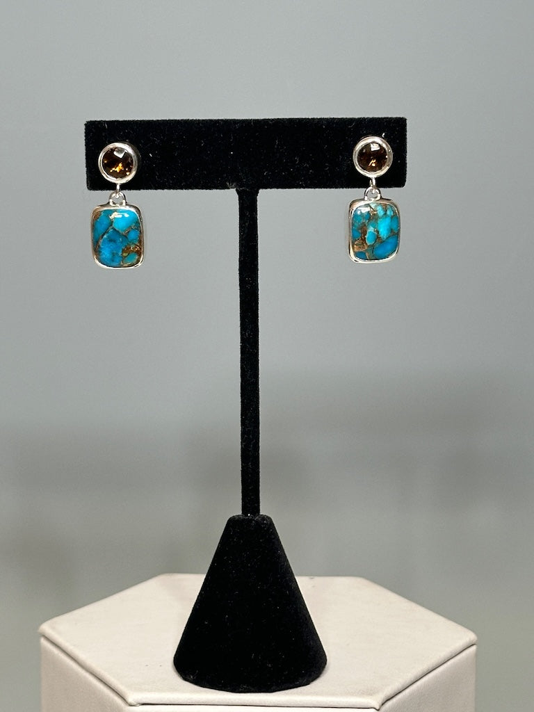 WHISKEY TOPAZ AND TURQUOISE EARRINGS NM679E