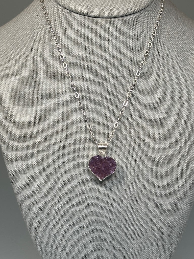 AMETHYST DRUZY HEART STERLING SILVER NECKLACE - NM683N