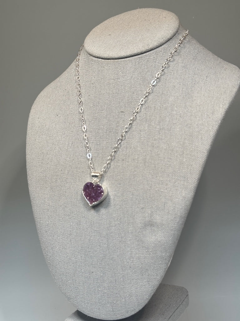 AMETHYST DRUZY HEART STERLING SILVER NECKLACE - NM683N