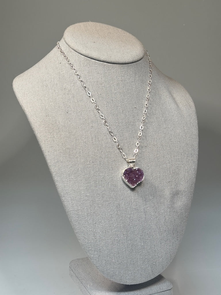 AMETHYST DRUZY HEART STERLING SILVER NECKLACE - NM683N
