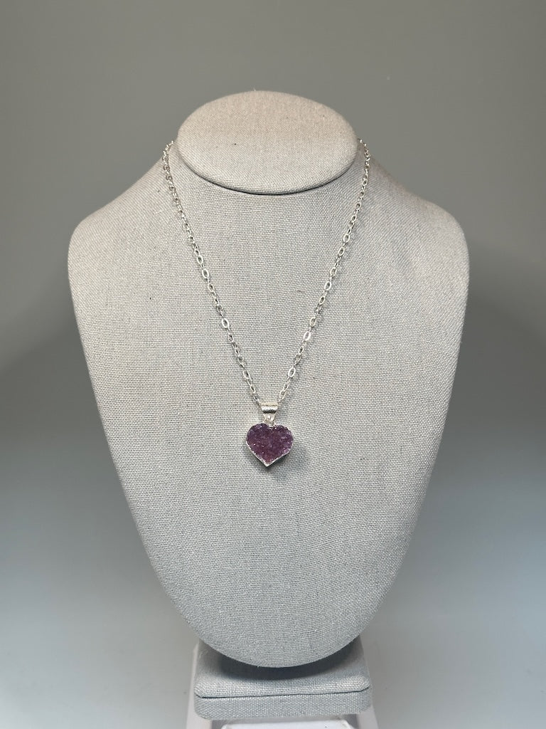 AMETHYST DRUZY HEART STERLING SILVER NECKLACE - NM683N