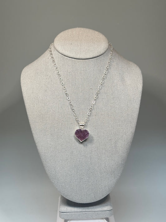 AMETHYST DRUZY HEART STERLING SILVER NECKLACE - NM683N