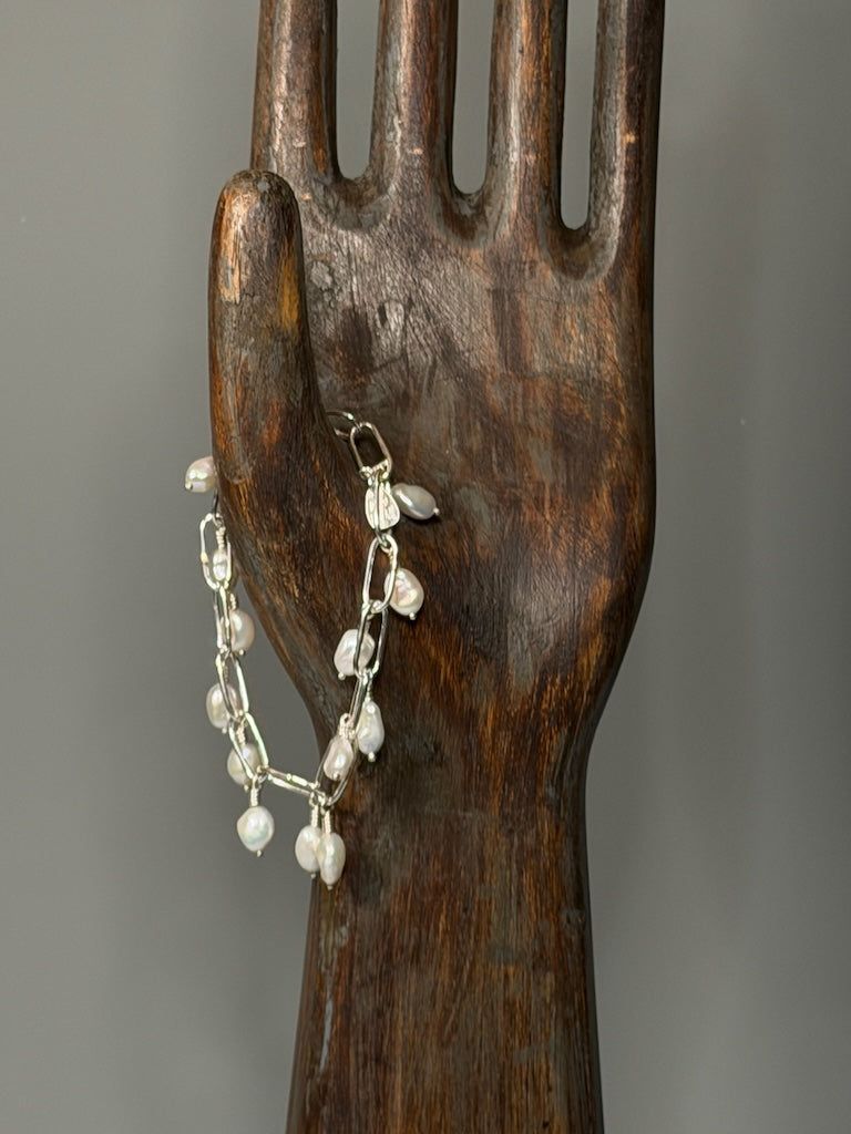 PEARL AND STERLING SILVER LINK BRACELET NM690B