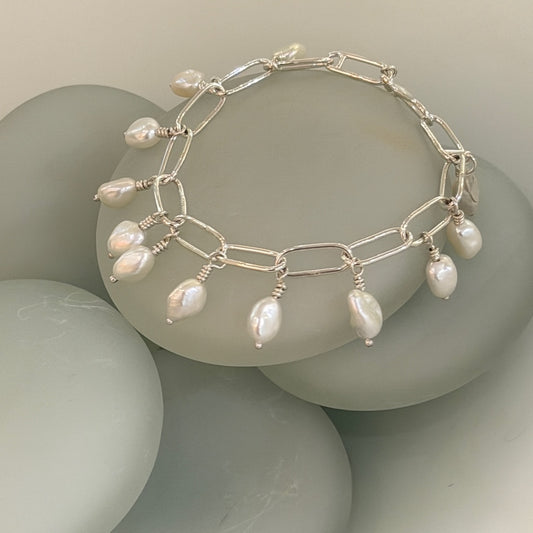 PEARL AND STERLING SILVER LINK BRACELET NM690B