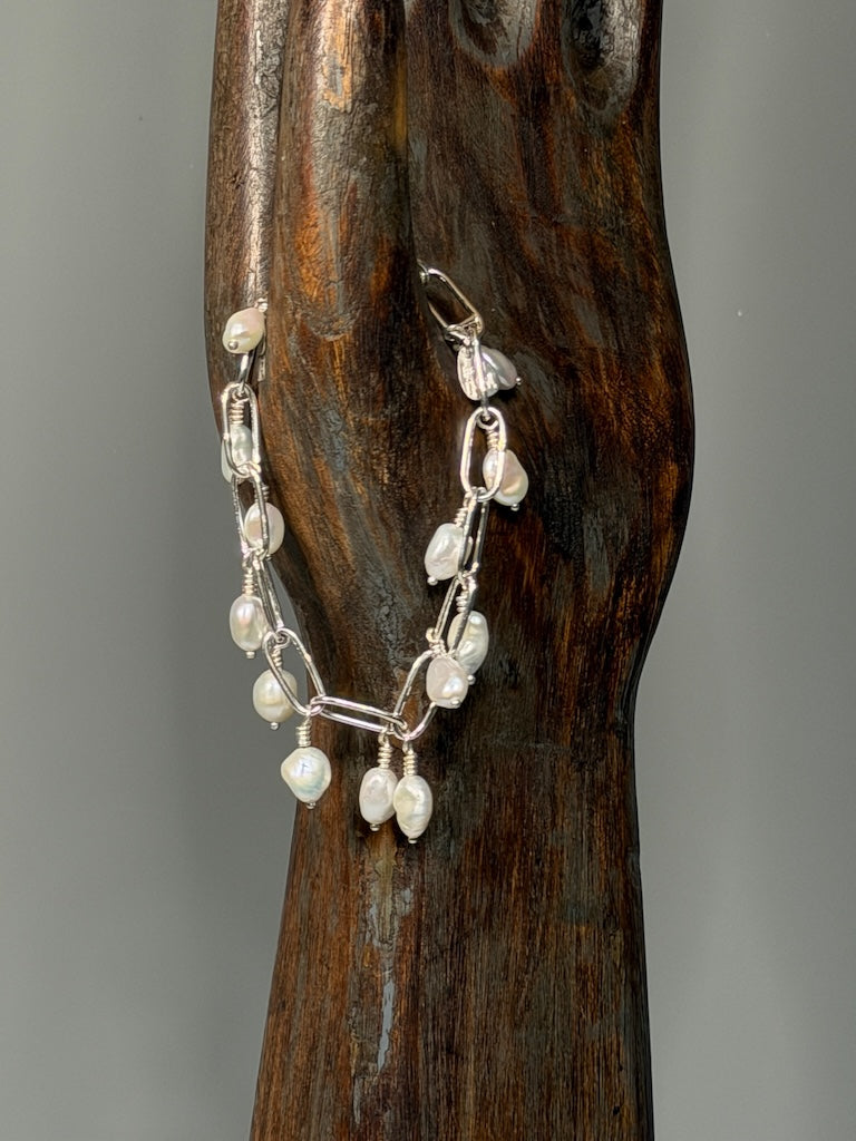 PEARL AND STERLING SILVER LINK BRACELET NM690B