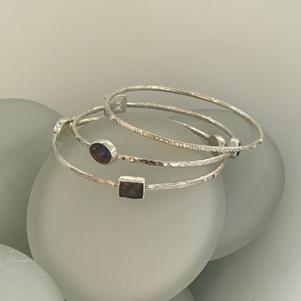 SET OF 3 MOONSTONE STERLING SILVER BANGLE BRACELETS NM691B