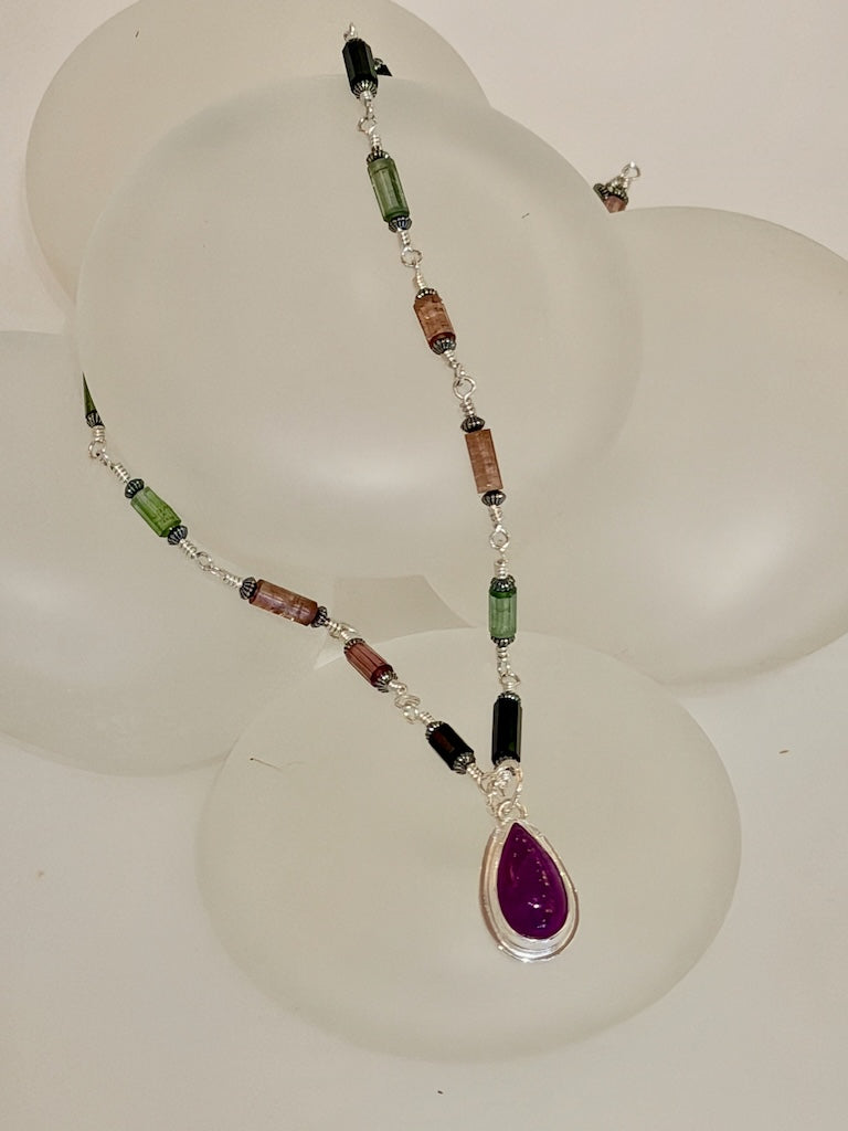 PINK & GREEN TOURMALINE NECKLACE WITH RUBY PENDANT NM693N