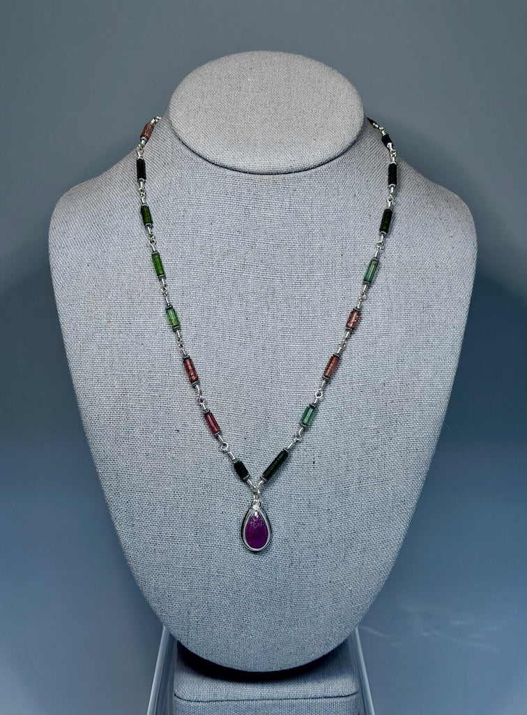 PINK & GREEN TOURMALINE NECKLACE WITH RUBY PENDANT NM693N