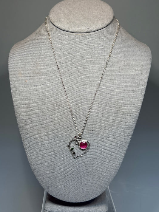 LARGE TOURMALINE & CHROME DIOPSIDE HEART NECKLACE NM695N