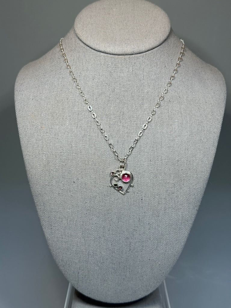 SMALL TOURMALINE & CHROME DIOPSIDE HEART NECKLACE NM696N