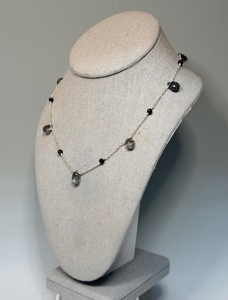 RUTILE QUARTZ & BLACK SPINEL NECKLACE NM697N