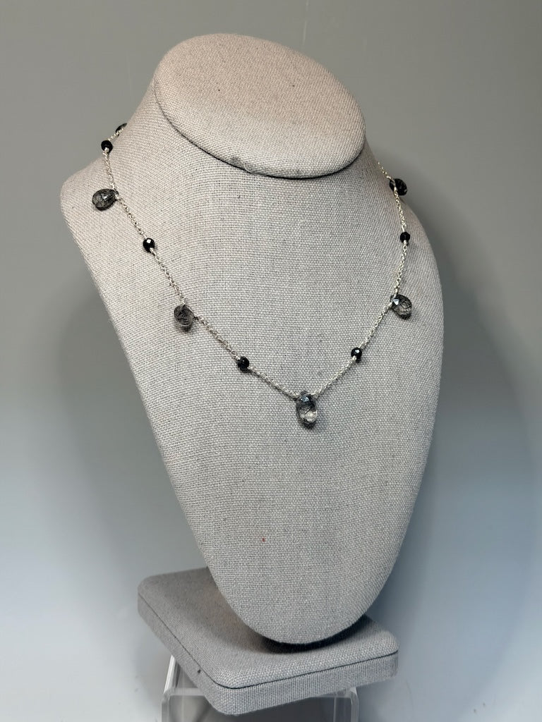 RUTILE QUARTZ & BLACK SPINEL NECKLACE NM697N