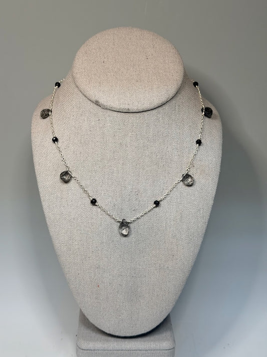 RUTILE QUARTZ & BLACK SPINEL NECKLACE NM697N