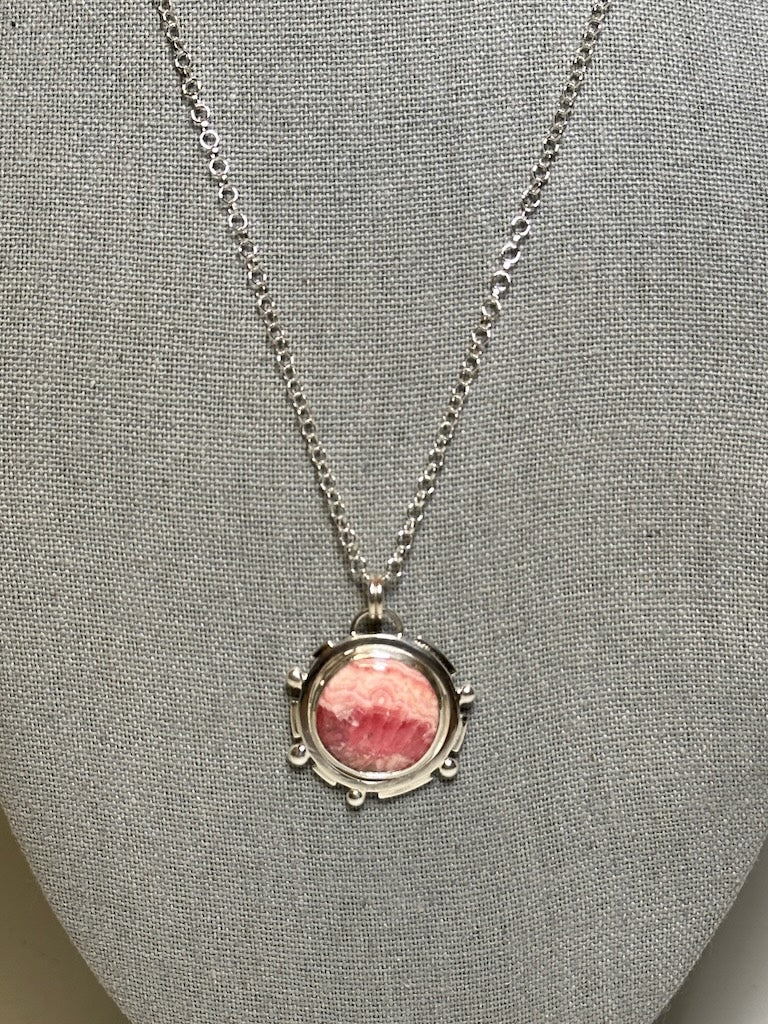 ROUND RHODOCHROSITE STERLING SILVER NECKLACE - NM669N