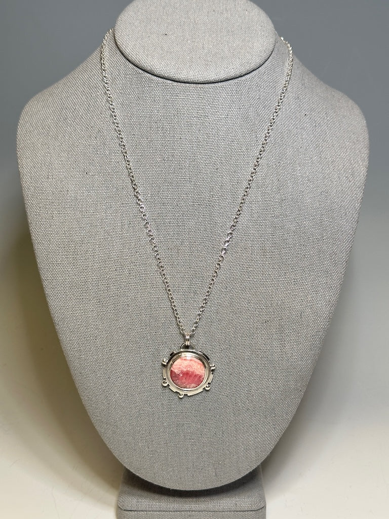 ROUND RHODOCHROSITE STERLING SILVER NECKLACE - NM669N