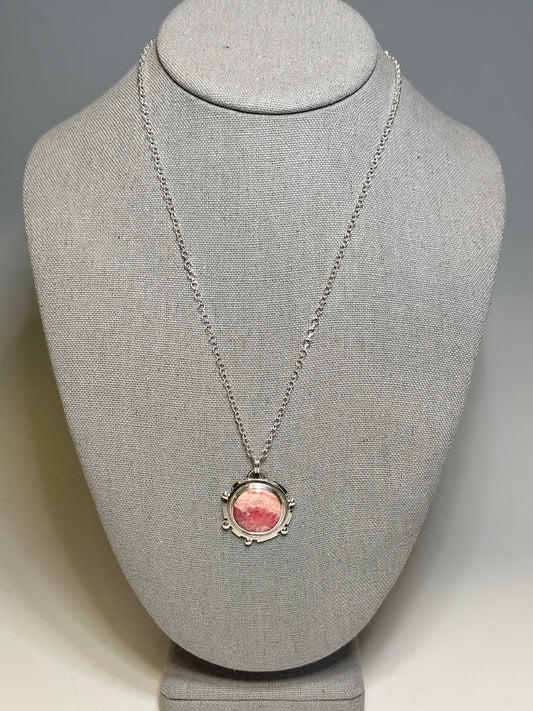ROUND RHODOCHROSITE STERLING SILVER NECKLACE - NM669N