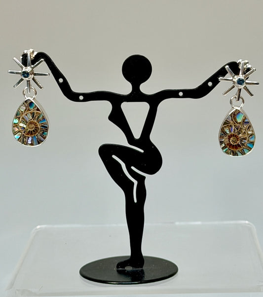 AMMONITE AND BLUE TOPAZ EARRINGS NM707E