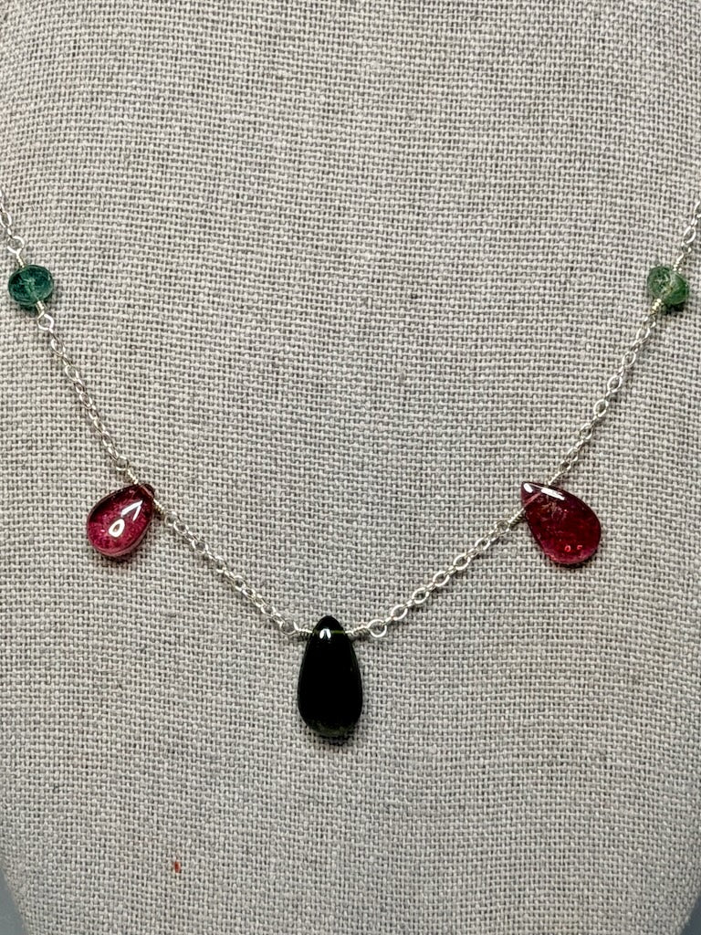 PINK AND GREEN TOURMALINE STERLING SILVER NECKLACE NM721N