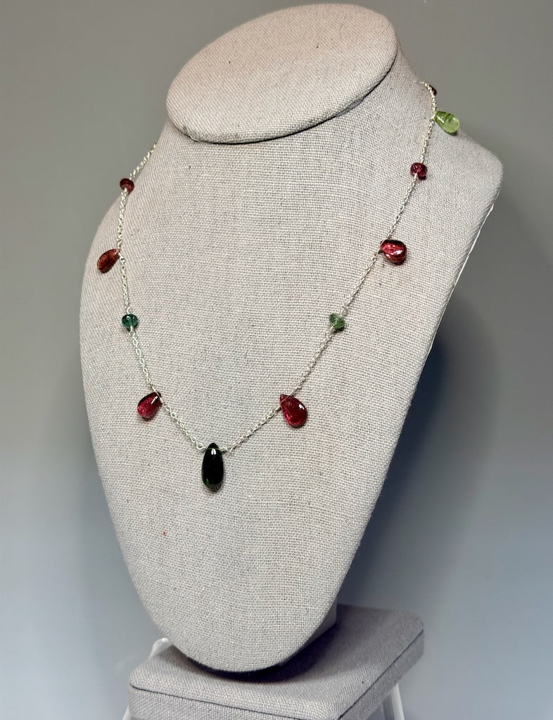 PINK AND GREEN TOURMALINE STERLING SILVER NECKLACE NM721N