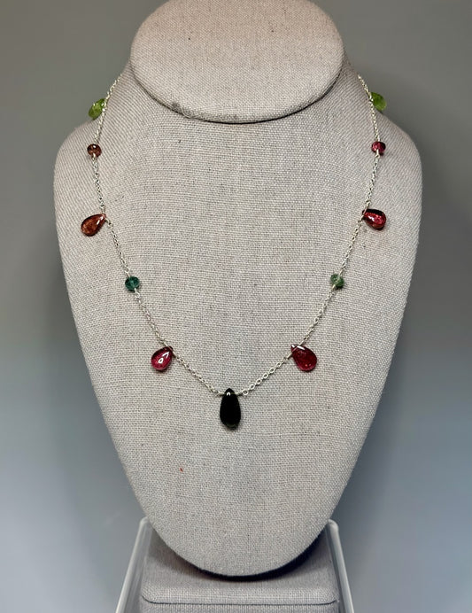 PINK AND GREEN TOURMALINE STERLING SILVER NECKLACE NM721N