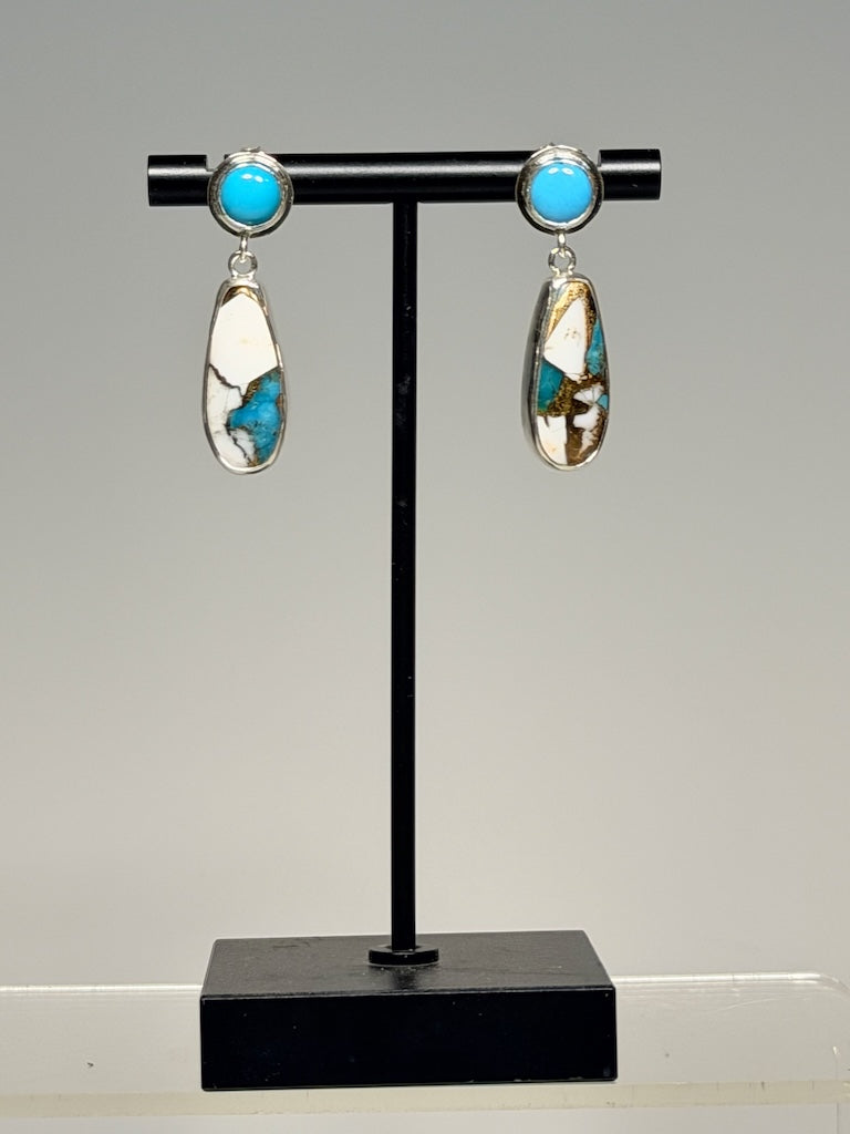TURQUOISE AND TURQUOISE MATRIX EARRINGS NM734E