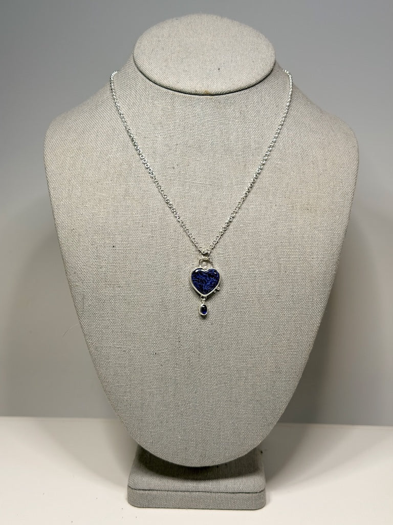 PIETRESITE HEART AND BLUE SAPPHIRE STERLING SILVER NECKLACE NM740N