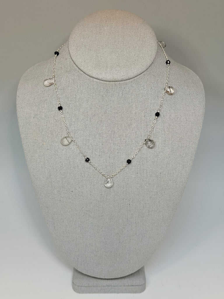 RUTILATED QUARTZ AND BLACK SPINEL STERLING SILVER NECKLACE NM743N