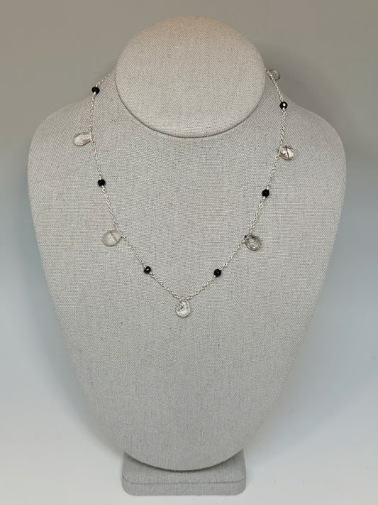 RUTILATED QUARTZ AND BLACK SPINEL STERLING SILVER NECKLACE NM743N