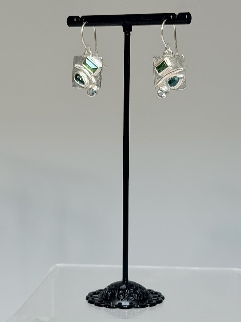 GREEN AND BLUE TOURMALINE & SKY BLUE TOPAZ EARRINGS NM749E