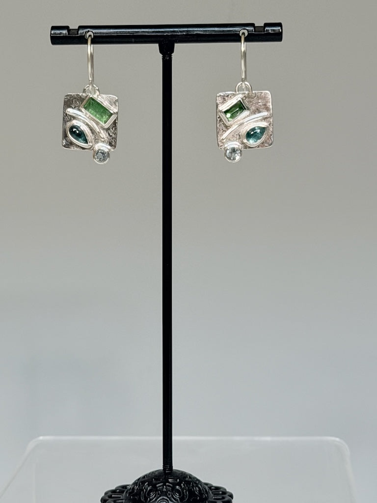 GREEN AND BLUE TOURMALINE & SKY BLUE TOPAZ EARRINGS NM749E