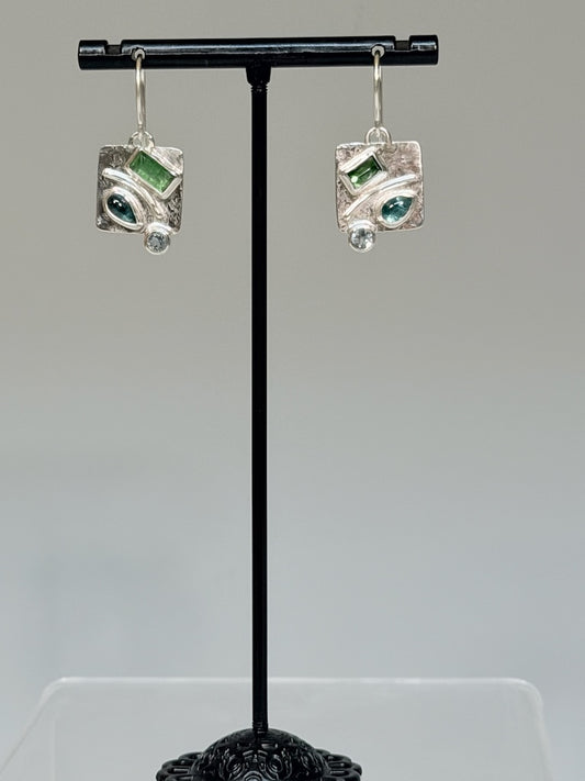 GREEN AND BLUE TOURMALINE & SKY BLUE TOPAZ EARRINGS NM749E
