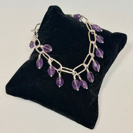 AMETHYST DROP AND STERLING SILVER BRACELET NM753B