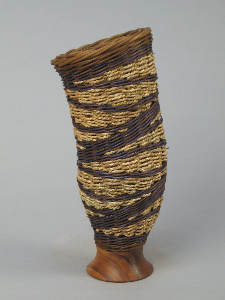 NAVY PITCHER WITH WALNUT MIXED MEDIA BASKETRY
