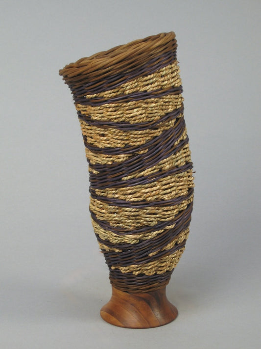 NAVY PITCHER WITH WALNUT MIXED MEDIA BASKETRY