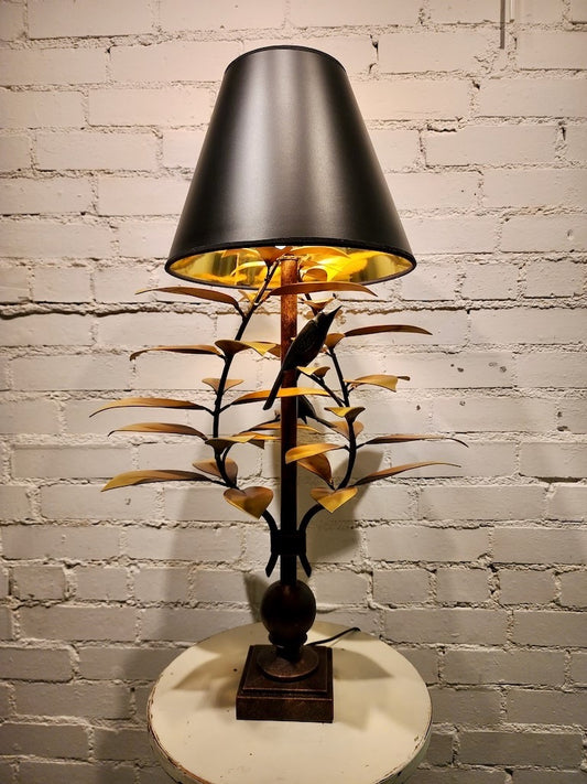 ORANGE/ YELLOW LAUREL LEAF LAMP W/ BLACK SHADE